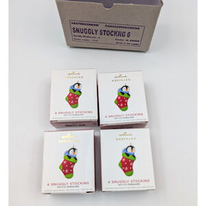 4 Hallmark Keepsake Petite Penguin Christmas Tree Ornament Snuggly Stocking